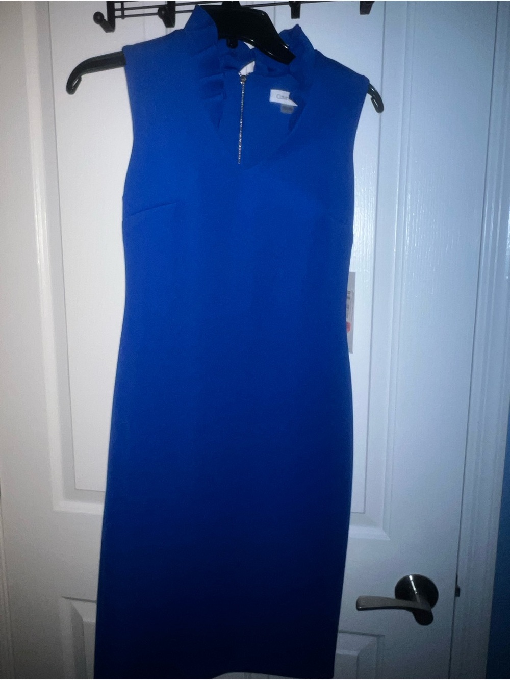 Calvin Klein Cobalt Blue Ruffle-Neck Sheath Dress